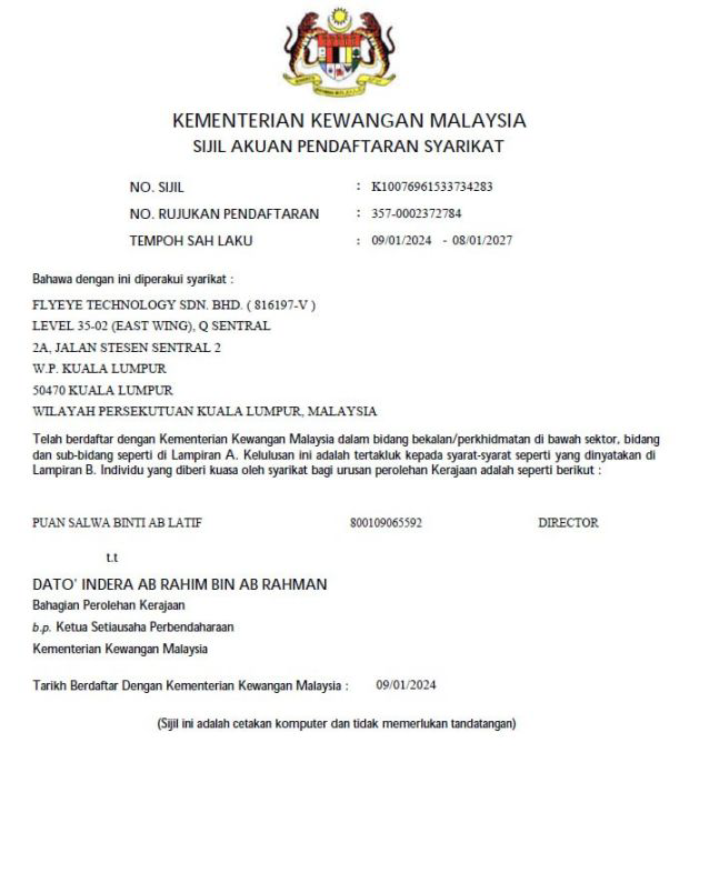 MOF Certificate — Sijil Akuan Pendaftaran Syarikat